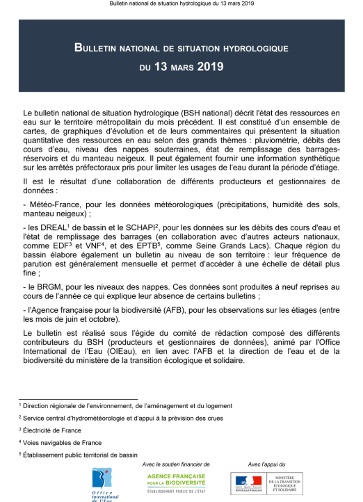 Bulletin de situation hydrologique de mars 2019