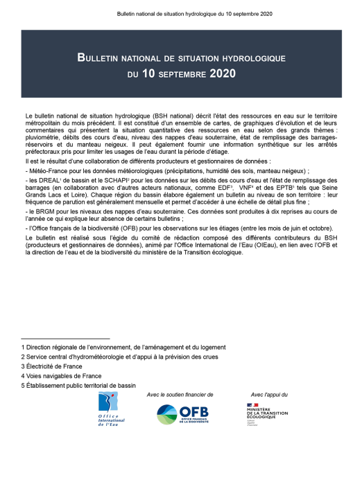 Bulletin de situation hydrologique de septembre 2020