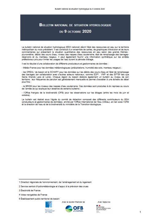 Bulletin de situation hydrologique d'octobre 2020